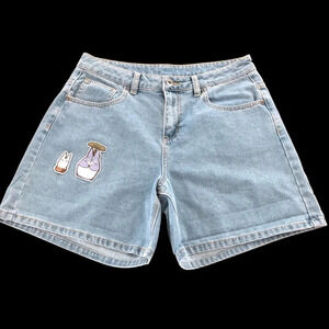 My Neighbor Totoro size 9 Embroidered Patch High Waisted Jean Shorts Blue